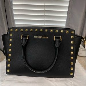 black michael kors gold studded purse